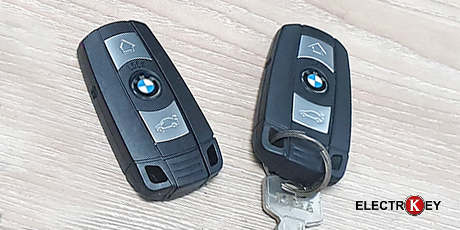 A la derecha llave original de BMW Serie 3 2006 y a la izquierda duplicado realizado en Electrokey
